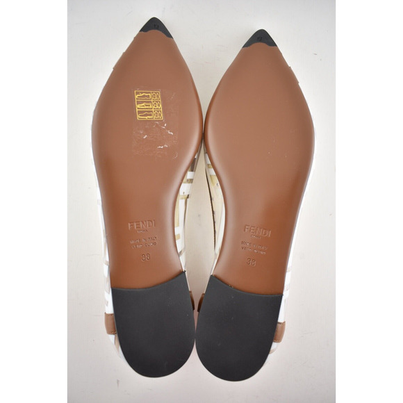 Fendi White PVC Colibri Brown Leather FF Logo Pointed Ballerina Ballet Flat 38 - Picture 12 of 12